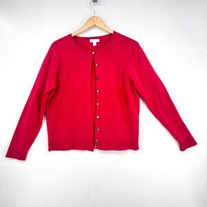 Red Buttoned Sweater Silk Blend Petite L Women's Solid Basic Soft Stretch